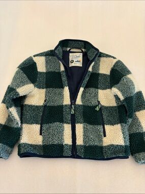 J. Crew Kids Green and Cream Buffalo Check Sherpa Jacket